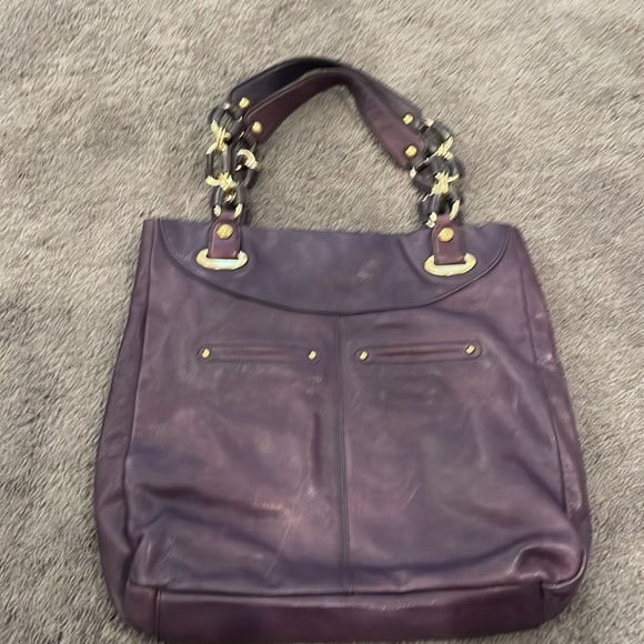 B. Makowsky Quilted Plum Grape Purple Leather Purse - Picture 6 of 14